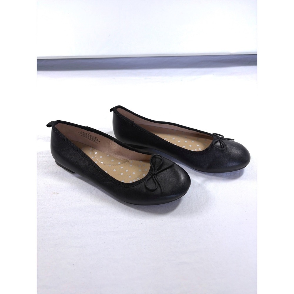 Cat & Jack Girls Black Ballet Flats Bow Detail Size 3 Non-Marking Sole Like New - Picture 4 of 11